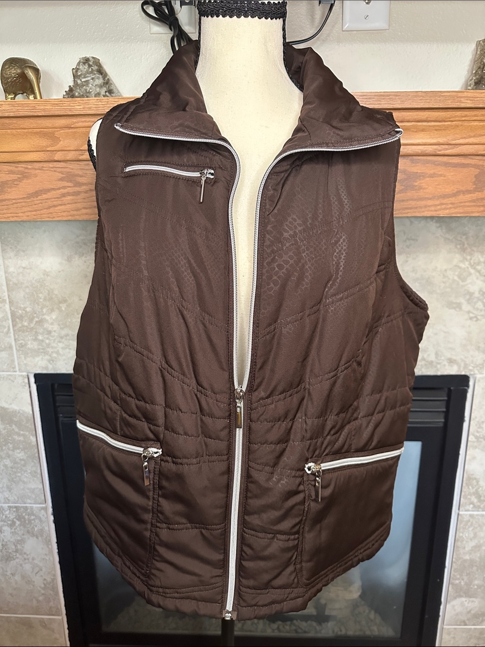 Studio Works Sport 1X Brown Quilted Puffer Vest Snake Print